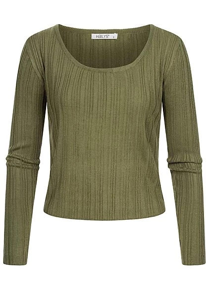 Hailys Damen Kurzer Ribbed Longsleeve Pullover Khaki Grün 3 Hailys Damen Kurzer Ribbed Longsleeve Pullover Khaki Grün