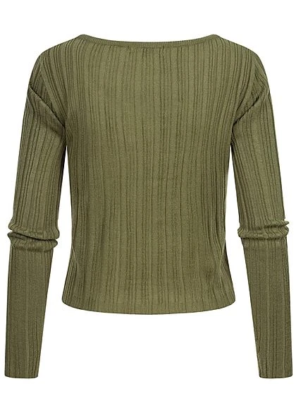 Hailys Damen Kurzer Ribbed Longsleeve Pullover Khaki Grün 4 Hailys Damen Kurzer Ribbed Longsleeve Pullover Khaki Grün – Bild 2