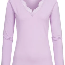 Fresh Made Damen V-Neck Spitzen Longsleeve Tender Lila