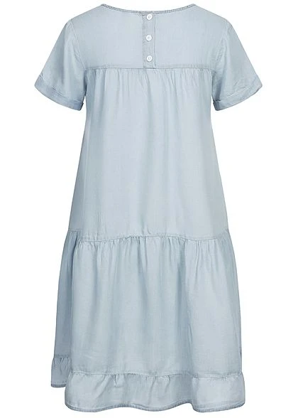 Stitch & Soul Damen Midi Puffer Kleid Knopfleiste Hinten Hell Blau Denim 5 Stitch & Soul Damen Midi Puffer Kleid Knopfleiste Hinten Hell Blau Denim – Bild 3