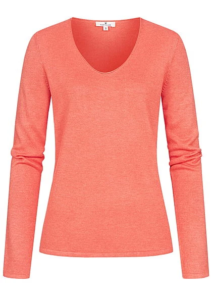 Tom Tailor Damen Basic V-Neck Pullover Strong Peach Orange 3 Tom Tailor Damen Basic V-Neck Pullover Strong Peach Orange