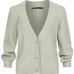 ONLY Damen 3/4 Arm V-Neck Strickcardigan Knopfleiste Desert Sage Grün Melange