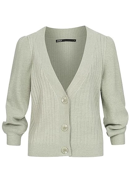ONLY Damen 3/4 Arm V-Neck Strickcardigan Knopfleiste Desert Sage Grün Melange 3 ONLY Damen 3/4 Arm V-Neck Strickcardigan Knopfleiste Desert Sage Grün Melange