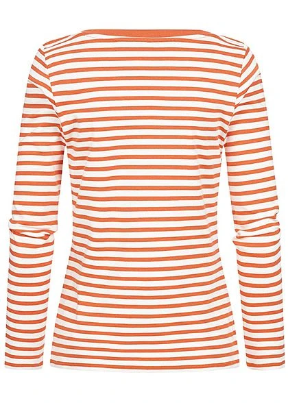 Tom Tailor Damen Longsleeve Streifen Muster Coral Orange Weiss 4 Tom Tailor Damen Longsleeve Streifen Muster Coral Orange Weiss – Bild 2