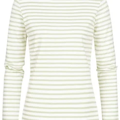 Tom Tailor Damen Longsleeve Streifen Muster Pine Grün Weiss