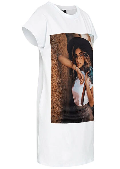 Styleboom Fashion Damen T-Shirt Kleid Woman Hat Print Weiss 4 Styleboom Fashion Damen T-Shirt Kleid Woman Hat Print Weiss – Bild 2