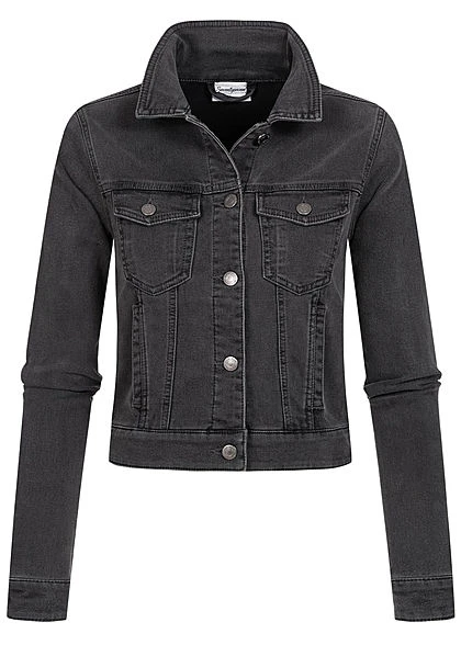 Seventyseven Lifestyle Damen Kurze Jeans Jacke Knopfleiste 4-Pockets Dunkel Grau Denim 3 Seventyseven Lifestyle Damen Kurze Jeans Jacke Knopfleiste 4-Pockets Dunkel Grau Denim