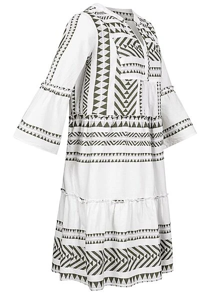 Tom Tailor Damen 7/8 Arm V-Neck Stufenkleid Boho-Kleid Jaquard Muster Leaf Grün 4 Tom Tailor Damen 7/8 Arm V-Neck Stufenkleid Boho-Kleid Jaquard Muster Leaf Grün – Bild 2