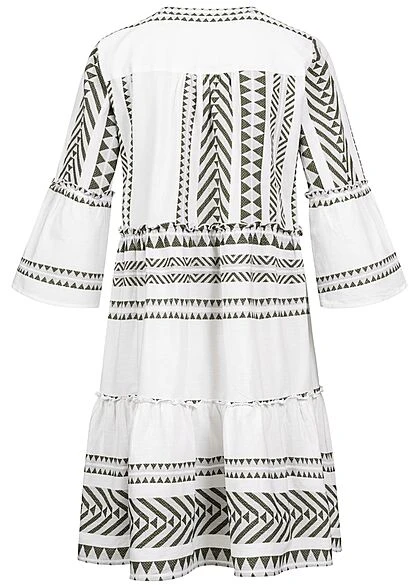 Tom Tailor Damen 7/8 Arm V-Neck Stufenkleid Boho-Kleid Jaquard Muster Leaf Grün 5 Tom Tailor Damen 7/8 Arm V-Neck Stufenkleid Boho-Kleid Jaquard Muster Leaf Grün – Bild 3