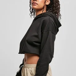 Urban Classics Damen Oversized Cropped Hoodie Schwarz