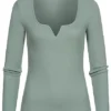 Seventyseven Lifestyle Damen Ribbed V-Neck Longsleeve Chinois Grün -Vero Moda Verkaufsgeschäft 21054053