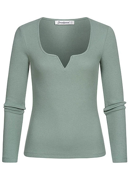 Seventyseven Lifestyle Damen Ribbed V-Neck Longsleeve Chinois Grün 3 Seventyseven Lifestyle Damen Ribbed V-Neck Longsleeve Chinois Grün