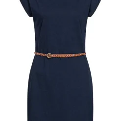Seventyseven Lifestyle Damen Mini T-Shirt Kleid Inkl. Bindegürtel Navy Blau