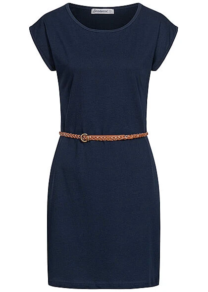 Seventyseven Lifestyle Damen Mini T-Shirt Kleid Inkl. Bindegürtel Navy Blau 3 Seventyseven Lifestyle Damen Mini T-Shirt Kleid Inkl. Bindegürtel Navy Blau