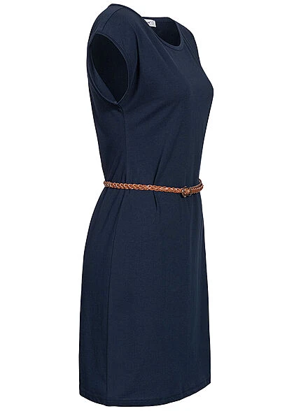 Seventyseven Lifestyle Damen Mini T-Shirt Kleid Inkl. Bindegürtel Navy Blau 4 Seventyseven Lifestyle Damen Mini T-Shirt Kleid Inkl. Bindegürtel Navy Blau – Bild 2