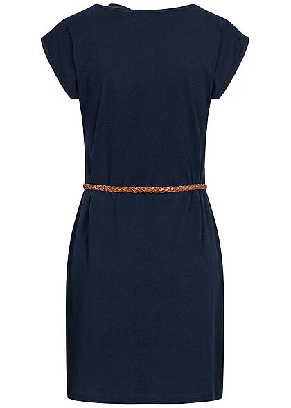 Seventyseven Lifestyle Damen Mini T-Shirt Kleid Inkl. Bindegürtel Navy Blau 5 Seventyseven Lifestyle Damen Mini T-Shirt Kleid Inkl. Bindegürtel Navy Blau – Bild 3