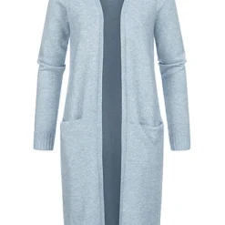 VILA Damen NOOS Longform Cardigan Offener Schnitt 2-Pockets Ashley Hell Blau