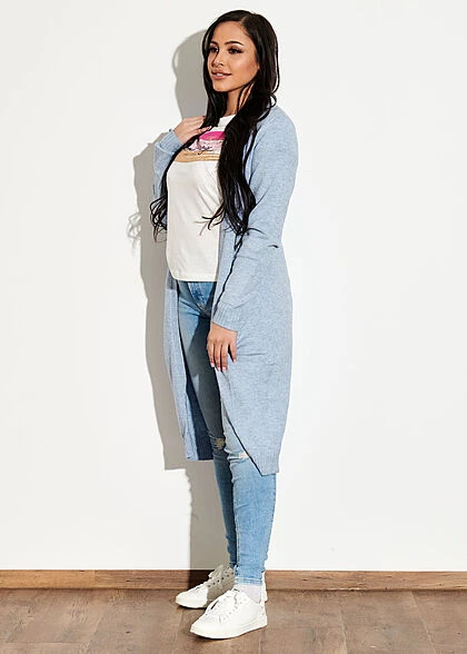 VILA Damen NOOS Longform Cardigan Offener Schnitt 2-Pockets Ashley Hell Blau 6 VILA Damen NOOS Longform Cardigan Offener Schnitt 2-Pockets Ashley Hell Blau – Bild 4