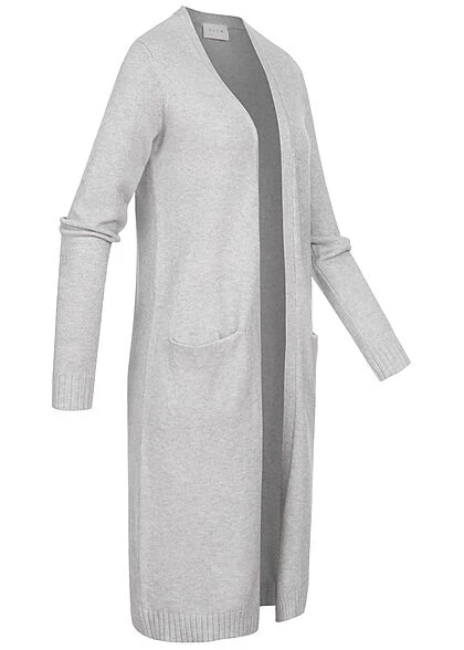 VILA Damen NOOS Longform Cardigan Offener Schnitt 2-Pockets Hell Grau Melange 4 VILA Damen NOOS Longform Cardigan Offener Schnitt 2-Pockets Hell Grau Melange – Bild 2