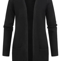 VILA Damen NOOS Longform Cardigan Offener Schnitt 2-Pockets Schwarz