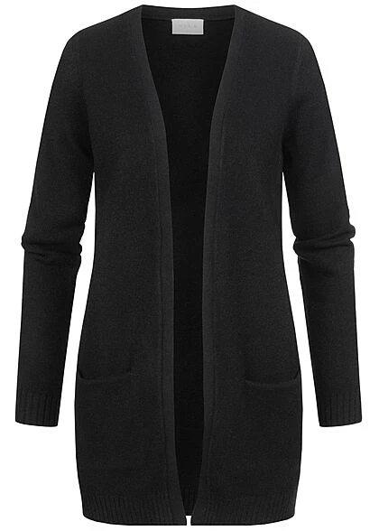VILA Damen NOOS Longform Cardigan Offener Schnitt 2-Pockets Schwarz 3 VILA Damen NOOS Longform Cardigan Offener Schnitt 2-Pockets Schwarz