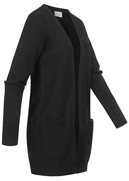 VILA Damen NOOS Longform Cardigan Offener Schnitt 2-Pockets Schwarz 4 VILA Damen NOOS Longform Cardigan Offener Schnitt 2-Pockets Schwarz – Bild 2