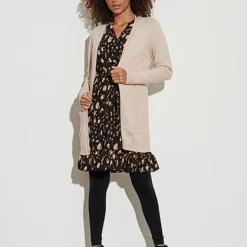 VILA Damen NOOS Longform Cardigan Offener Schnitt 2-Pockets Natural Beige Mel -Vero Moda Verkaufsgeschäft 21062782 3