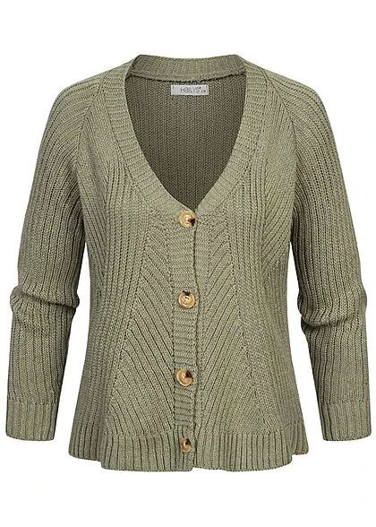 Hailys Damen V-Neck Cardigan Strickjacke Knopfleiste Hell Khaki Grün 3 Hailys Damen V-Neck Cardigan Strickjacke Knopfleiste Hell Khaki Grün
