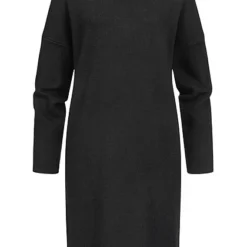 VILA Damen NOOS Oversized Strickkleid Mit Stehkragen Schwarz