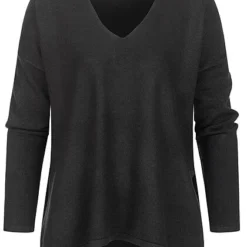 ONLY Damen Oversized V-Neck Strickpullover Soft-Touch Mit Seitl. Schlitzen Schwarz