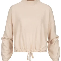 ONLY Damen High-Neck Sweater Strickpullover Fledermausärmel Mit Tunnelzug Pumice Stone