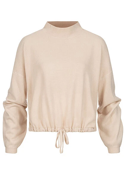 ONLY Damen High-Neck Sweater Strickpullover Fledermausärmel Mit Tunnelzug Pumice Stone 3 ONLY Damen High-Neck Sweater Strickpullover Fledermausärmel Mit Tunnelzug Pumice Stone