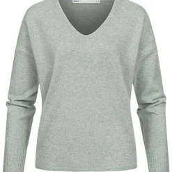 ONLY Damen NOOS V-Neck Strickpullover Rippbüdchen Chinois Grün Melange