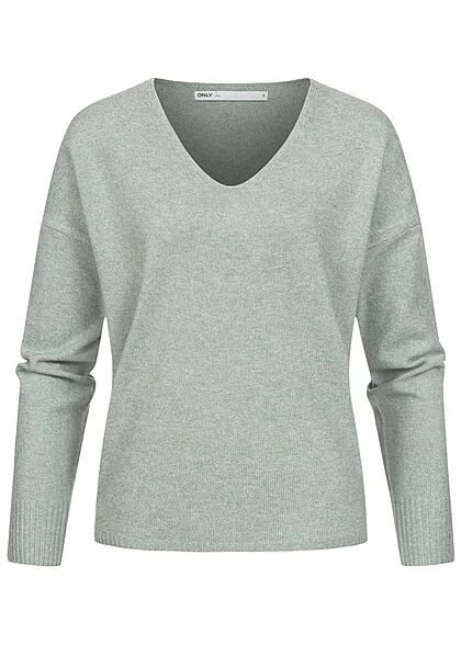 ONLY Damen NOOS V-Neck Strickpullover Rippbüdchen Chinois Grün Melange 3 ONLY Damen NOOS V-Neck Strickpullover Rippbüdchen Chinois Grün Melange