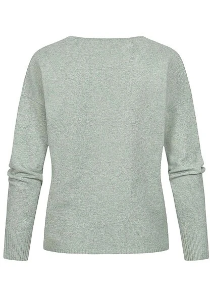 ONLY Damen NOOS V-Neck Strickpullover Rippbüdchen Chinois Grün Melange 4 ONLY Damen NOOS V-Neck Strickpullover Rippbüdchen Chinois Grün Melange – Bild 2