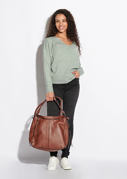 ONLY Damen NOOS V-Neck Strickpullover Rippbüdchen Chinois Grün Melange 5 ONLY Damen NOOS V-Neck Strickpullover Rippbüdchen Chinois Grün Melange – Bild 3