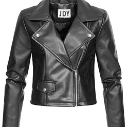 JACQUELINE DE YONG JDY By ONLY Damen NOOS Kurze Kunstleder Jacke Mit Asymmetrischen Zipper Schwarz