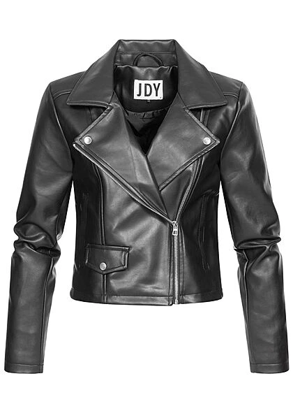 JACQUELINE DE YONG JDY By ONLY Damen NOOS Kurze Kunstleder Jacke Mit Asymmetrischen Zipper Schwarz 3 JACQUELINE DE YONG JDY By ONLY Damen NOOS Kurze Kunstleder Jacke Mit Asymmetrischen Zipper Schwarz