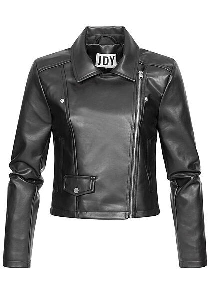JACQUELINE DE YONG JDY By ONLY Damen NOOS Kurze Kunstleder Jacke Mit Asymmetrischen Zipper Schwarz 4 JACQUELINE DE YONG JDY By ONLY Damen NOOS Kurze Kunstleder Jacke Mit Asymmetrischen Zipper Schwarz – Bild 2