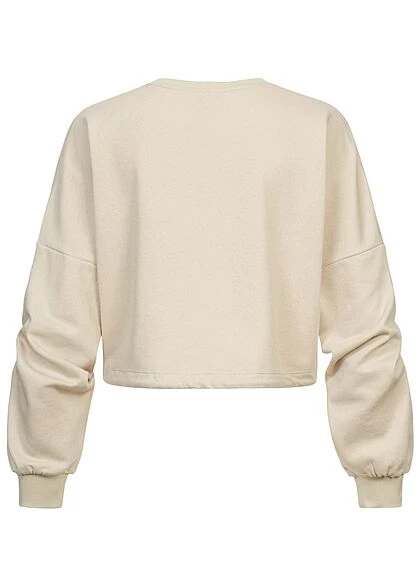 ONLY Damen Oversized Sweater Kurzer Pullover Viginia Print Mit Tunnelzug Am Saum Beige 4 ONLY Damen Oversized Sweater Kurzer Pullover Viginia Print Mit Tunnelzug Am Saum Beige – Bild 2