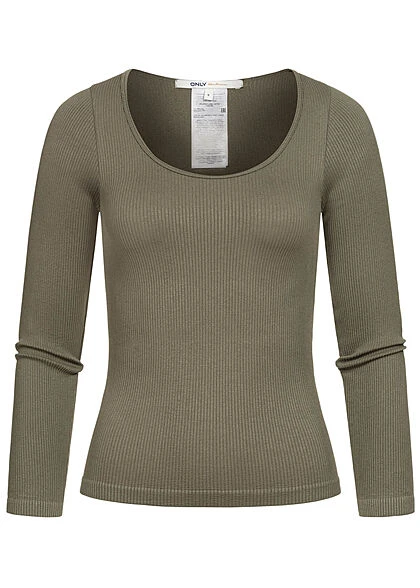 ONLY Damen Ribbed Longsleeve Pullover Kalamata Oliv Grün 3 ONLY Damen Ribbed Longsleeve Pullover Kalamata Oliv Grün