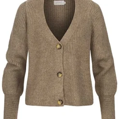 ONLY Damen V-Neck Cardigan Strickjacke Knopfleiste Caribou Braun