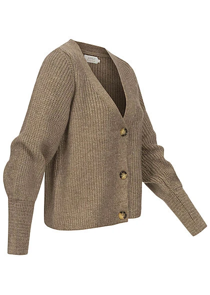 ONLY Damen V-Neck Cardigan Strickjacke Knopfleiste Caribou Braun 4 ONLY Damen V-Neck Cardigan Strickjacke Knopfleiste Caribou Braun – Bild 2