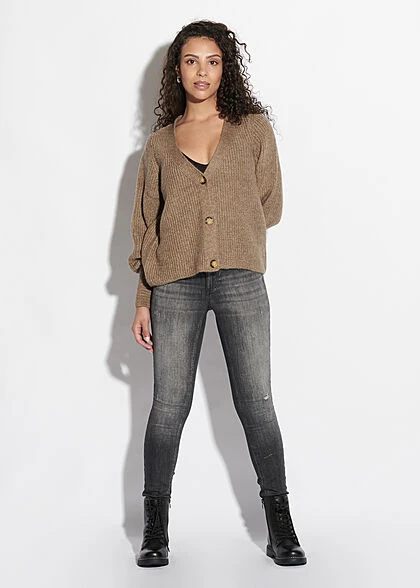 ONLY Damen V-Neck Cardigan Strickjacke Knopfleiste Caribou Braun 6 ONLY Damen V-Neck Cardigan Strickjacke Knopfleiste Caribou Braun – Bild 4