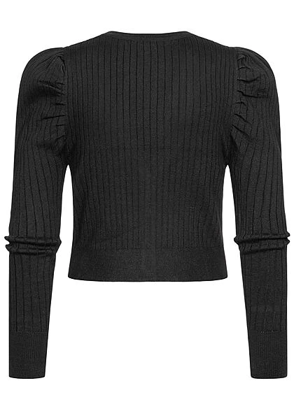 ONLY Damen V-Neck Struktur Cardigan Puffärmel Knopfleiste Schwarz 4 ONLY Damen V-Neck Struktur Cardigan Puffärmel Knopfleiste Schwarz – Bild 2