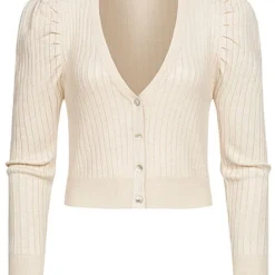 ONLY Damen V-Neck Struktur Cardigan Puffärmel Knopfleiste Pumice Stone Beige