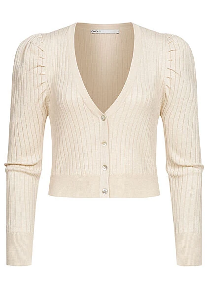 ONLY Damen V-Neck Struktur Cardigan Puffärmel Knopfleiste Pumice Stone Beige 3 ONLY Damen V-Neck Struktur Cardigan Puffärmel Knopfleiste Pumice Stone Beige