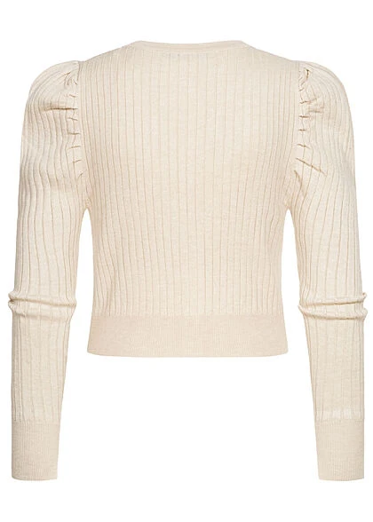 ONLY Damen V-Neck Struktur Cardigan Puffärmel Knopfleiste Pumice Stone Beige 4 ONLY Damen V-Neck Struktur Cardigan Puffärmel Knopfleiste Pumice Stone Beige – Bild 2