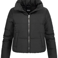 ONLY Damen NOOS Kurze Puffer Steppjacke Stehkragen 2-Pockets Schwarz