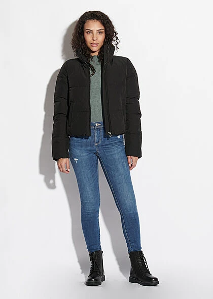 ONLY Damen NOOS Kurze Puffer Steppjacke Stehkragen 2-Pockets Schwarz 7 ONLY Damen NOOS Kurze Puffer Steppjacke Stehkragen 2-Pockets Schwarz – Bild 5